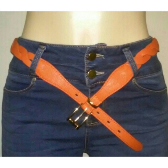 Orange Flat Twist Belt - Picture 2 of 3